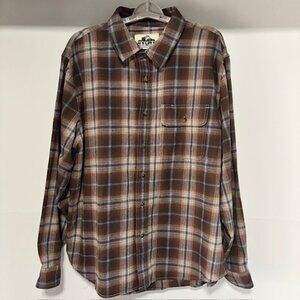 Old Mill Flannel 2XL Brown Blue Plaid Rustic Outdoors Heritage Workwear Preppy K